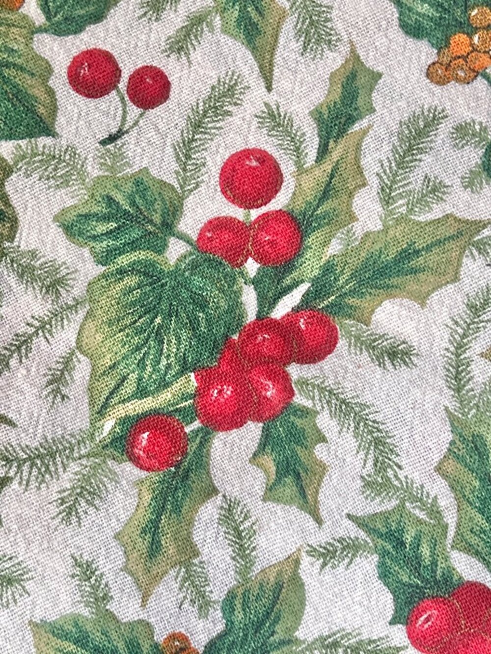 Christmas Round Tablecloth 57" D Cotton Blend Holly Berry Ivy Pattern Decor GUC - Picture 2 of 5